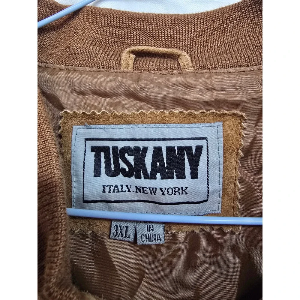 TUSKANY Mens Genuine Leather Suede Bomber Jacket 3XL Tan‎ Black Aztec